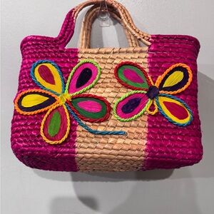 Handmade Mexican small purse pink flower